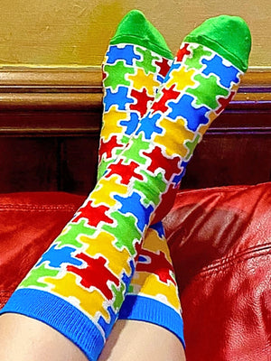 FABDAZ Brand Ladies PUZZLE PIECES Socks AUTISM AWARENESS - Novelty Socks for Less