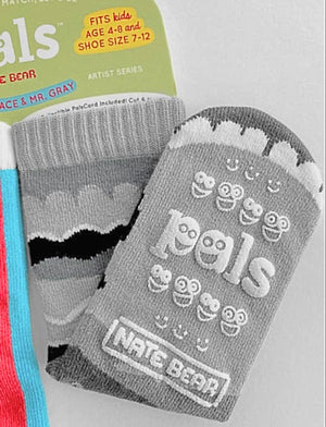 PALS SOCKS Brand Unisex RAINBOW & MR. GRAY Mismatched Gripper Bottom Socks (CHOOSE SIZE) - Novelty Socks for Less