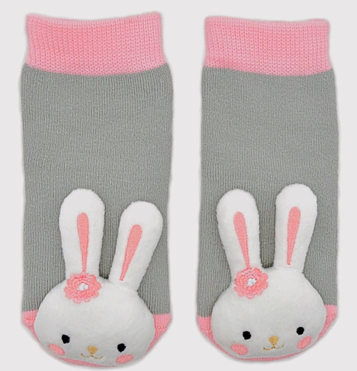 BOOGIE TOES Unisex Baby BUNNY RABBIT Rattle Gripper Bottom Socks By PIERO LIVENTI - Novelty Socks for Less