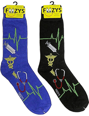 FOOZYS Men’s 2 Pair DOCTOR Socks NURSE, EMT, HEALTHCARE - Novelty Socks for Less