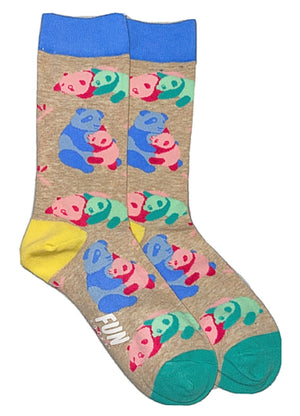 FUN SOCKS Brand Ladies COLORFUL PANDA BEARS Socks - Novelty Socks for Less
