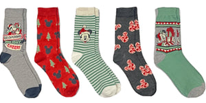 DISNEY MICKEY MOUSE Men’s CHRISTMAS 5 Pair Of Socks ‘DELIVERING HOLIDAY CHEER’ - Novelty Socks for Less