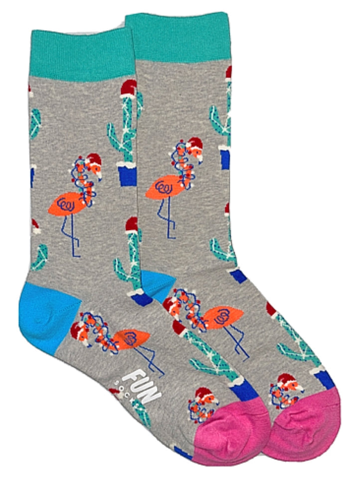 FUN SOCKS Brand Ladies CHRISTMAS PINK FLAMINGOS Socks