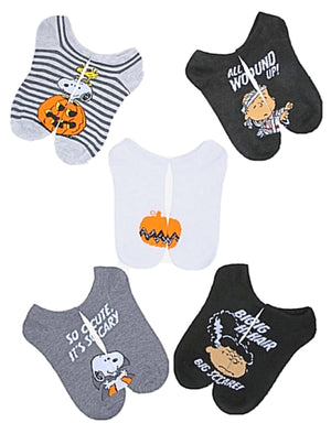 PEANUTS LADIES HALLOWEEN 5 Pair Of No Show Socks LUCY, LINUS, SNOOPY - Novelty Socks for Less
