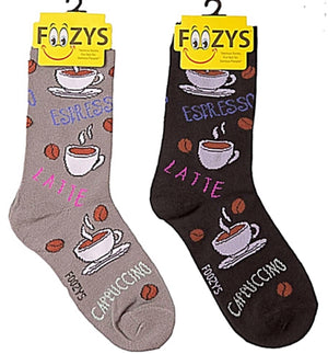 FOOZYS BRAND LADIES 2 PAIR COFFEE, LATTE, ESPRESSO SOCKS - Novelty Socks for Less