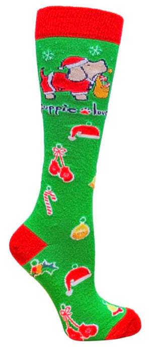 PUPPIE LOVE BY SOCKS N SOCKS BRAND SANTA PUP KNEE HIGH SOCKS - Novelty Socks for Less