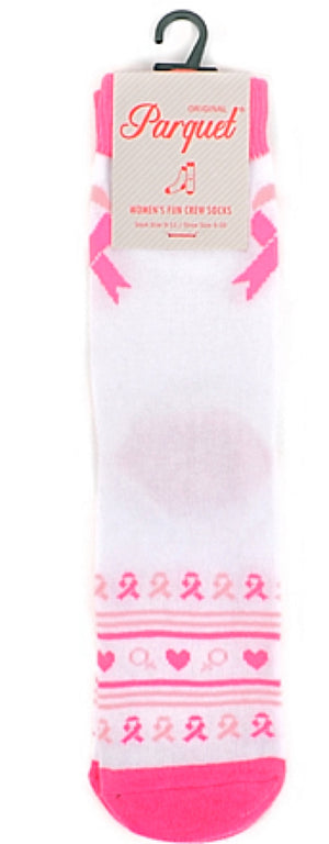 PARQUET Brand Ladies BREAST CANCER Socks PINK RIBBON & HEARTS - Novelty Socks for Less