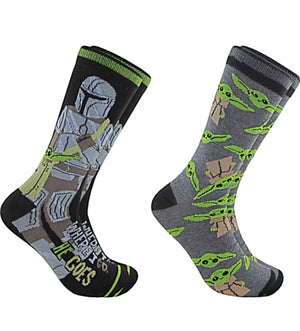 STAR WARS THE MANDALORIAN Men’s 2 Pair Socks ‘WHERE I GO HE GOES’ - Novelty Socks for Less