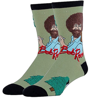 BOB ROSS Men's FUZZY HAIR & TREES 'PAINTING WITH BOB ROSS' Socks OOOH YEAH Brand - Novelty Socks for Less