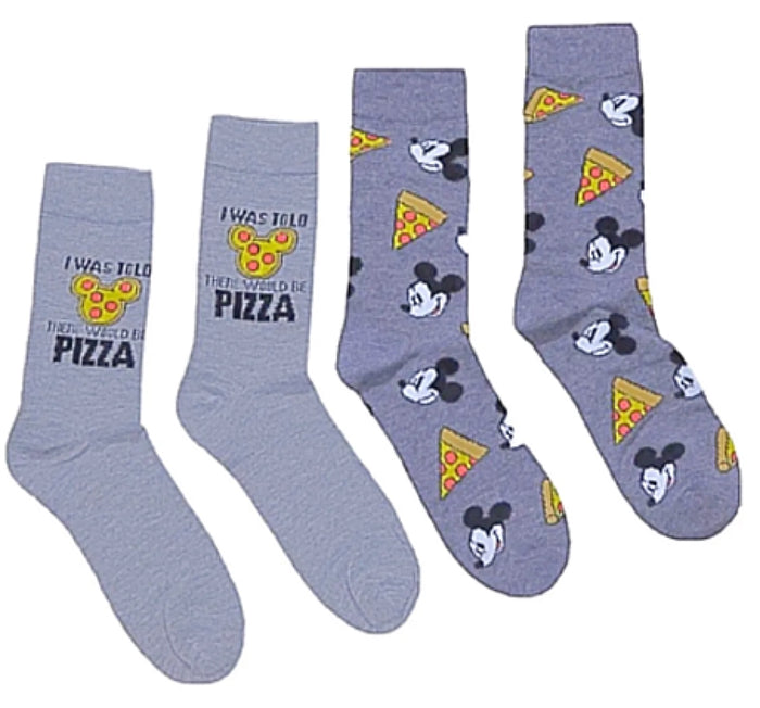 DISNEY MICKEY MOUSE Men’s 2 Pair Of Socks I WAS TOLD THERE WOULD BE PIZZA