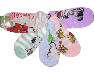 PEANUTS Ladies 5 Pair Of CHRISTMAS No Show Socks ‘WARM & COZY’ - Novelty Socks for Less