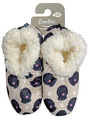 COMFIES LADIES BLACK LABRADOODLE NON-SKID SLIPPERS - Novelty Socks for Less