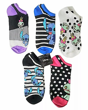 DISNEY LILO & STITCH Ladies 5 PAIR OF NO SHOW SOCKS WITH SCRUMP - Novelty Socks for Less