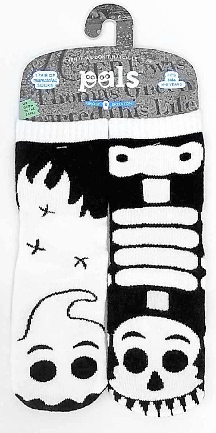PALS SOCKS Brand Unisex GHOST & SKELETON Mismatched Gripper Bottom Socks (CHOOSE SIZE)