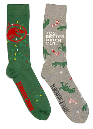 JURASSIC WORLD MEN’S 2 PAIR CHRISTMAS SOCKS T-REX - Novelty Socks for Less