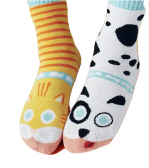 PALS SOCKS Brand Toddler CAT & DOG MISMATCHED GRIPPER Socks - Novelty Socks for Less
