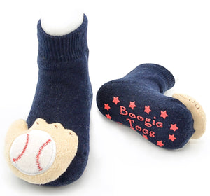BOOGIE TOES Baby Unisex BASEBALL Rattle GRIPPER BOTTOM Socks by PIERO LIVENTI - Novelty Socks for Less