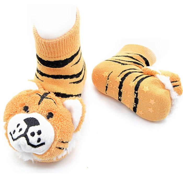 BOOGIE TOES Unisex Baby TIGER RATTLE GRIPPER BOTTOM SOCKS By PIERO LIVENTI