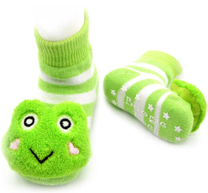 BOOGIE TOES Baby Unisex FROG Rattle GRIPPER BOTTOM Socks By PIERO LIVENTI - Novelty Socks for Less