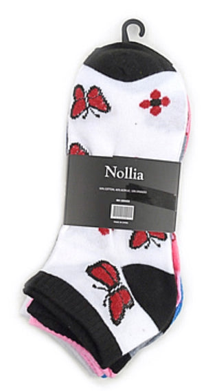 NOLLIA Brand Ladies 6 Pair Of BUTTERFLIES Low Cut Socks - Novelty Socks for Less