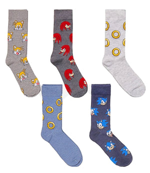 SONIC THE HEDGEHOG Men’s 5 Pair Of Socks With KNUCKLES & TAILS - Novelty Socks for Less