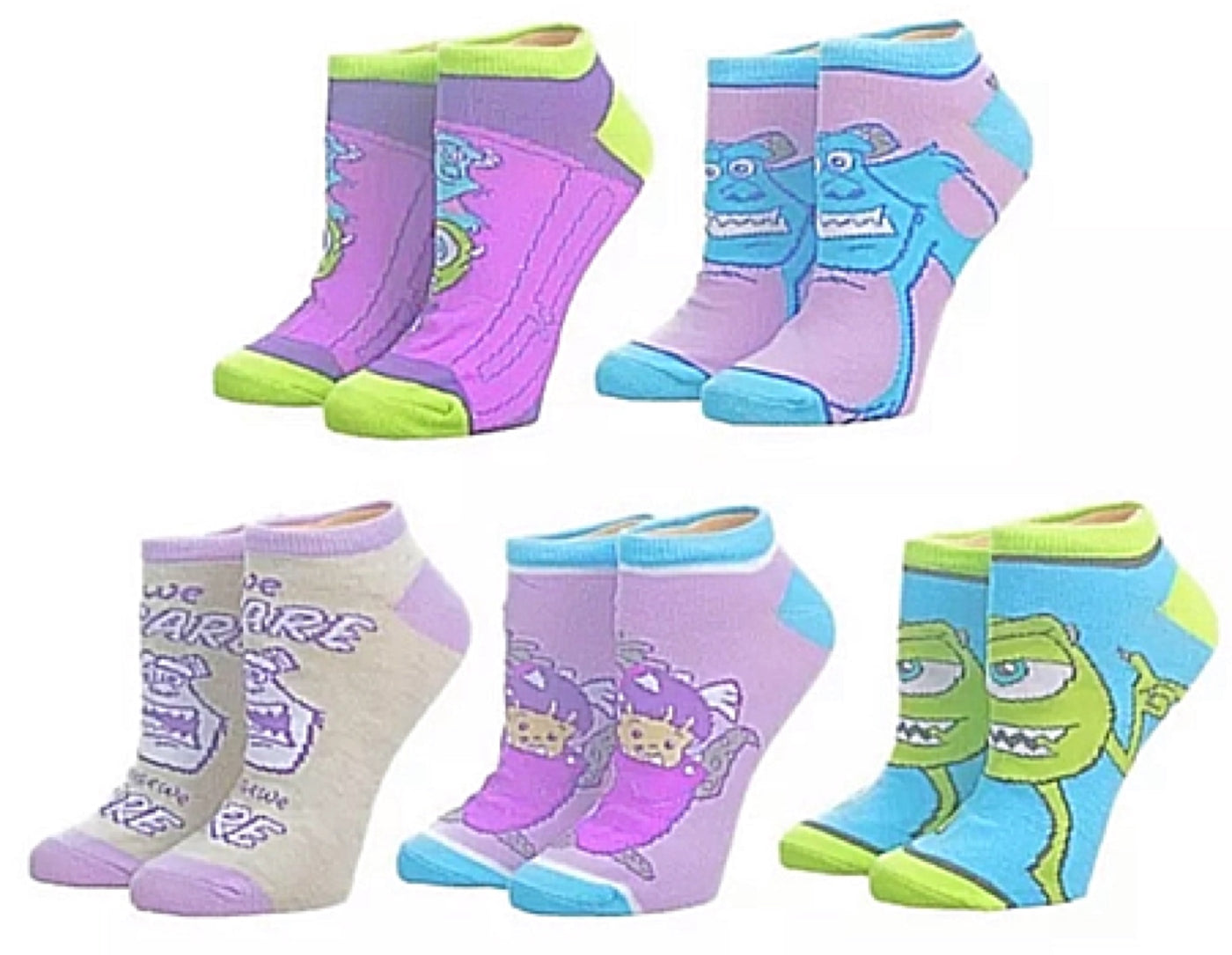 monsters inc socks DISNEY MONSTERS INC. Ladies 5 Pair Ankle Socks BIOWORLD BRAND