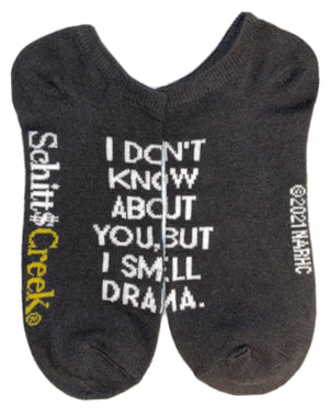 SCHITT’S CREEK TV SHOW Ladies 5 Pair Of No Show Socks ‘I DON’T KNOW ABOUT YOU BUT I SMELL DRAMA’ - Novelty Socks for Less