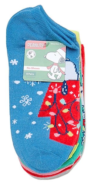 PEANUTS LADIES 6 PAIR OF CHRISTMAS NO SHOW SOCKS - Novelty Socks for Less