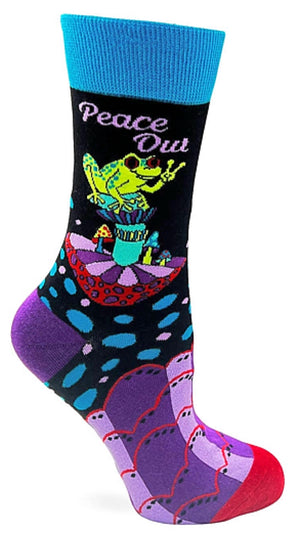 FABDAZ BRAND LADIES FROG SOCKS ‘PEACE OUT’ - Novelty Socks for Less