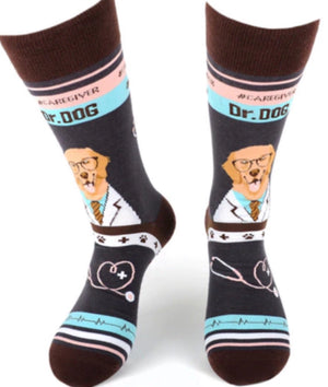 PARQUET BRAND Men’s HEALTHCARE DR. DOG Socks #CAREGIVER, VETERINARIAN SOCKS - Novelty Socks for Less