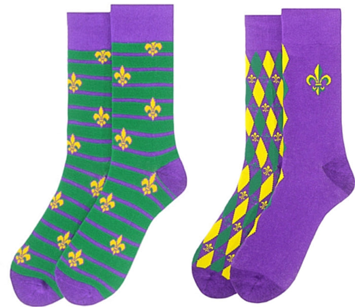 PARQUET Brand Men’s MARDI GRAS Socks (CHOOSE COLOR GREEN OR PURPLE)