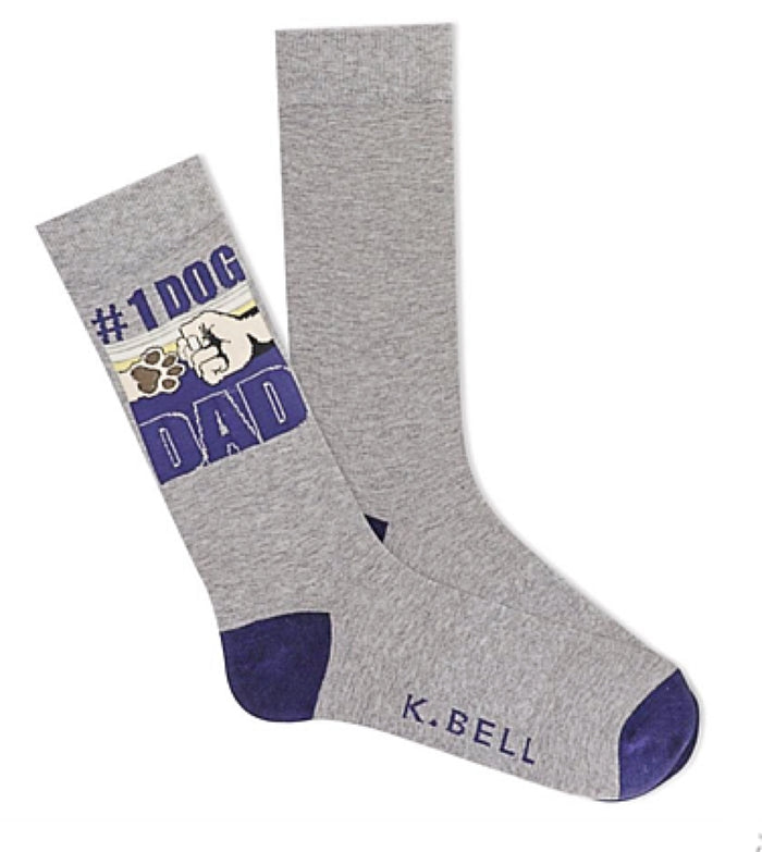 K. BELL Brand Men’s #1 DOG DAD Socks DOG & DAD FIST BUMP