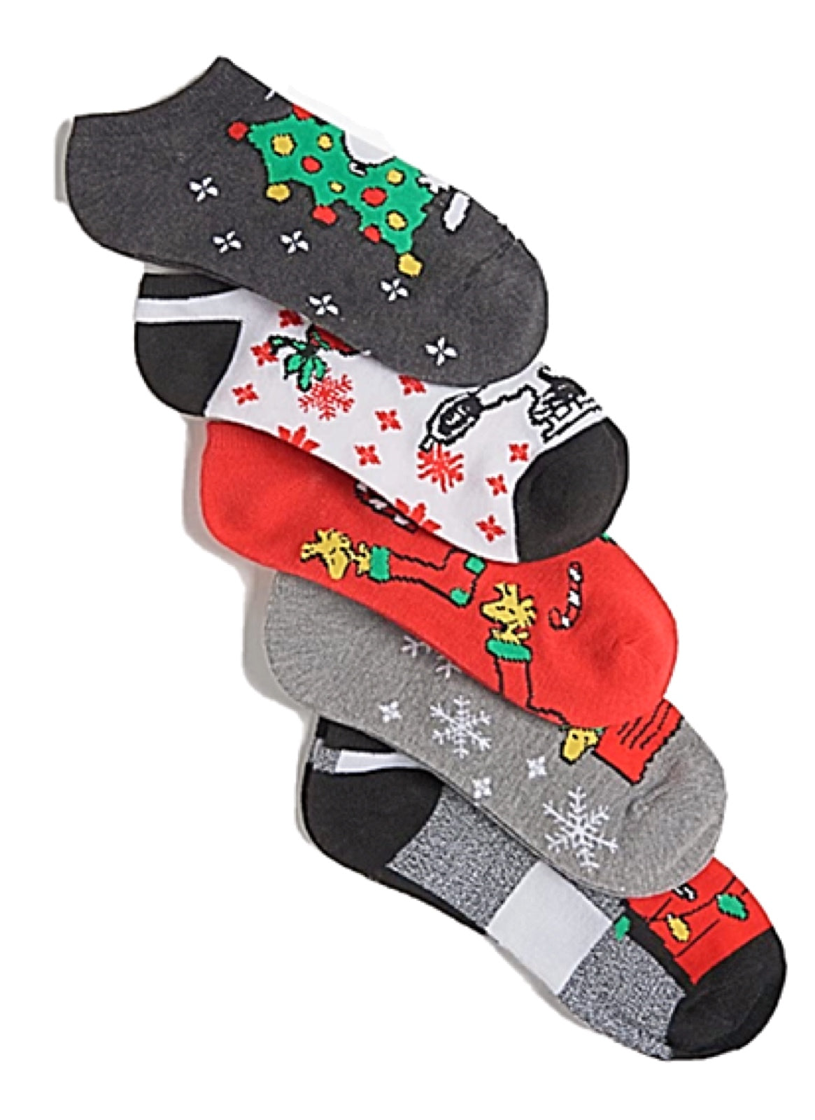 PEANUTS Ladies 5 Pair Of SNOOPY CHRISTMAS No Show Socks - Novelty Socks for Less