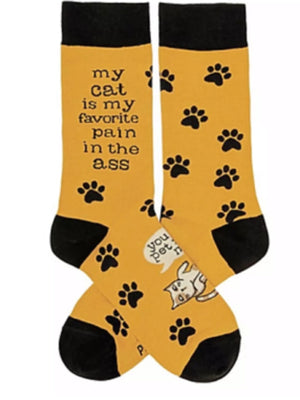 PRIMITIVES BY KATHY Unisex Socks ‘MY CAT IS MY FAVORITE PAIN IN THE ASS’ - Novelty Socks for Less