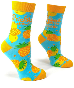 FABDAZ Brand Ladies PRICKLY BUT SWEET ON THE INSIDE Socks With PINEAPPLES - Novelty Socks for Less