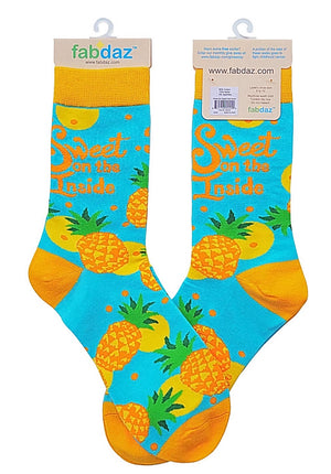 FABDAZ Brand Ladies PRICKLY BUT SWEET ON THE INSIDE Socks With PINEAPPLES - Novelty Socks for Less