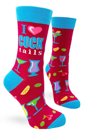 FABDAZ Brand Ladies DRINKS Socks ‘I LOVE COCK tails’ - Novelty Socks for Less