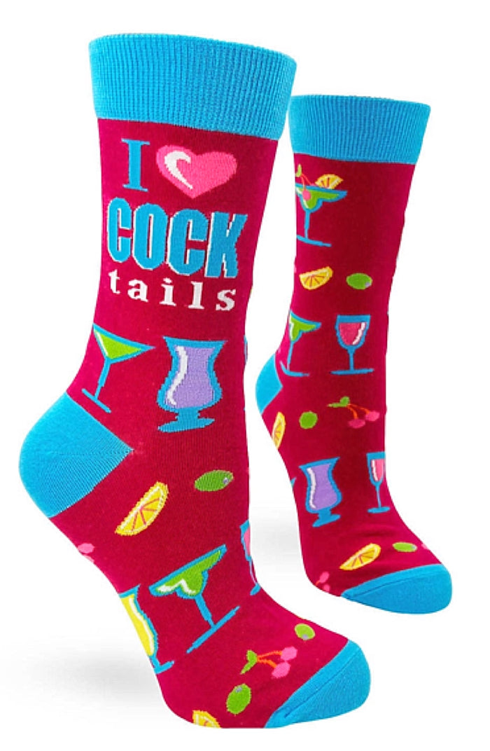 FABDAZ Brand Ladies DRINKS Socks ‘I LOVE COCK tails’