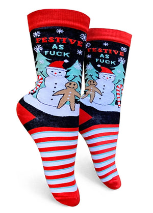 GROOVY THINGS BRAND LADIES CHRISTMAS SOCKS ‘FESTIVE AS FUCK’ - Novelty Socks for Less