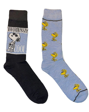 PEANUTS Men’s 2 Pair Of Socks SNOOPY & WOODSTOCK ‘EFFORTLESSLY COOL’ - Novelty Socks for Less