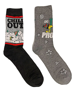 PEANUTS Men’s 2 Pair Of HOLIDAY Socks SNOOPY & WOODSTOCK ‘CHILL OUT’ - Novelty Socks for Less