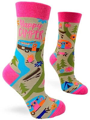 FABDAZ BRAND LADIES ‘HAPPY CAMPER’ SOCKS - Novelty Socks for Less