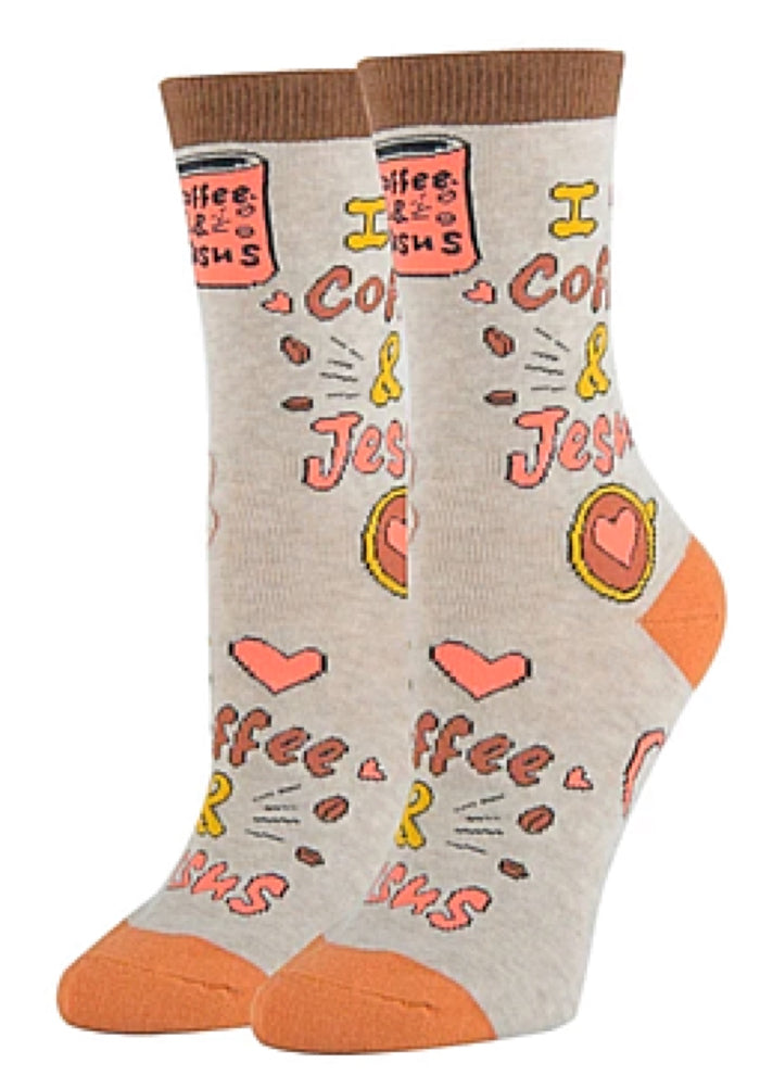 OOOH YEAH Brand Ladies ‘I LOVE COFFEE & JESUS’ Socks