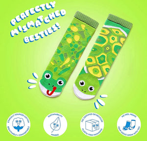 PALS SOCKS Brand Unisex FROG & TURTLE Mismatched Gripper Bottom Socks - Novelty Socks for Less