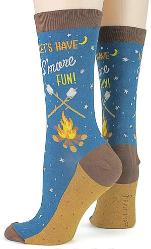 FOOT TRAFFIC Brand Ladies SMORES Socks 'LET'S HAVE S'MORE FUN' - Novelty Socks for Less