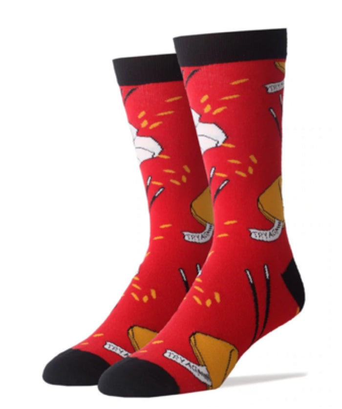 OOOH YEAH Brand Men’s CHINESE FORTUNE COOKIES Socks Says ‘TRY AGAIN’