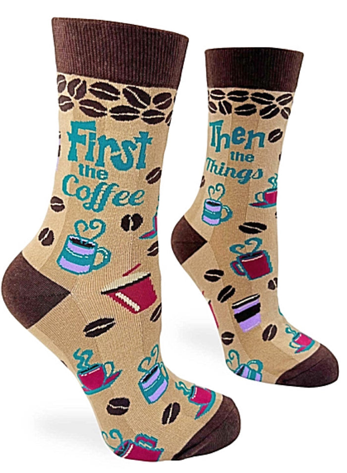 FABDAZ Brand Ladies FIRST THE COFFEE THEN THE THINGS Socks