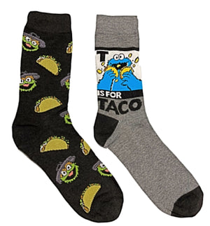 SESAME STREET Men’s 2 Pair Of Socks COOKIE MONSTER & OSCAR ‘T IS FOR TACOS’ - Novelty Socks for Less