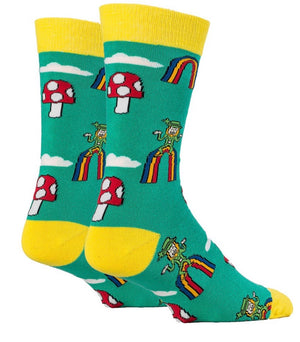 OOOH YEAH Brand Men's ‘HAPPY SHROOMS’ Socks LEPRECHAUN & RAINBOWS - Novelty Socks for Less