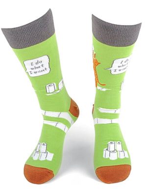 PARQUET BRAND Men’s Cats Playing With Toilet Paper Socks 'I DO WHAT I WANT' - Novelty Socks for Less